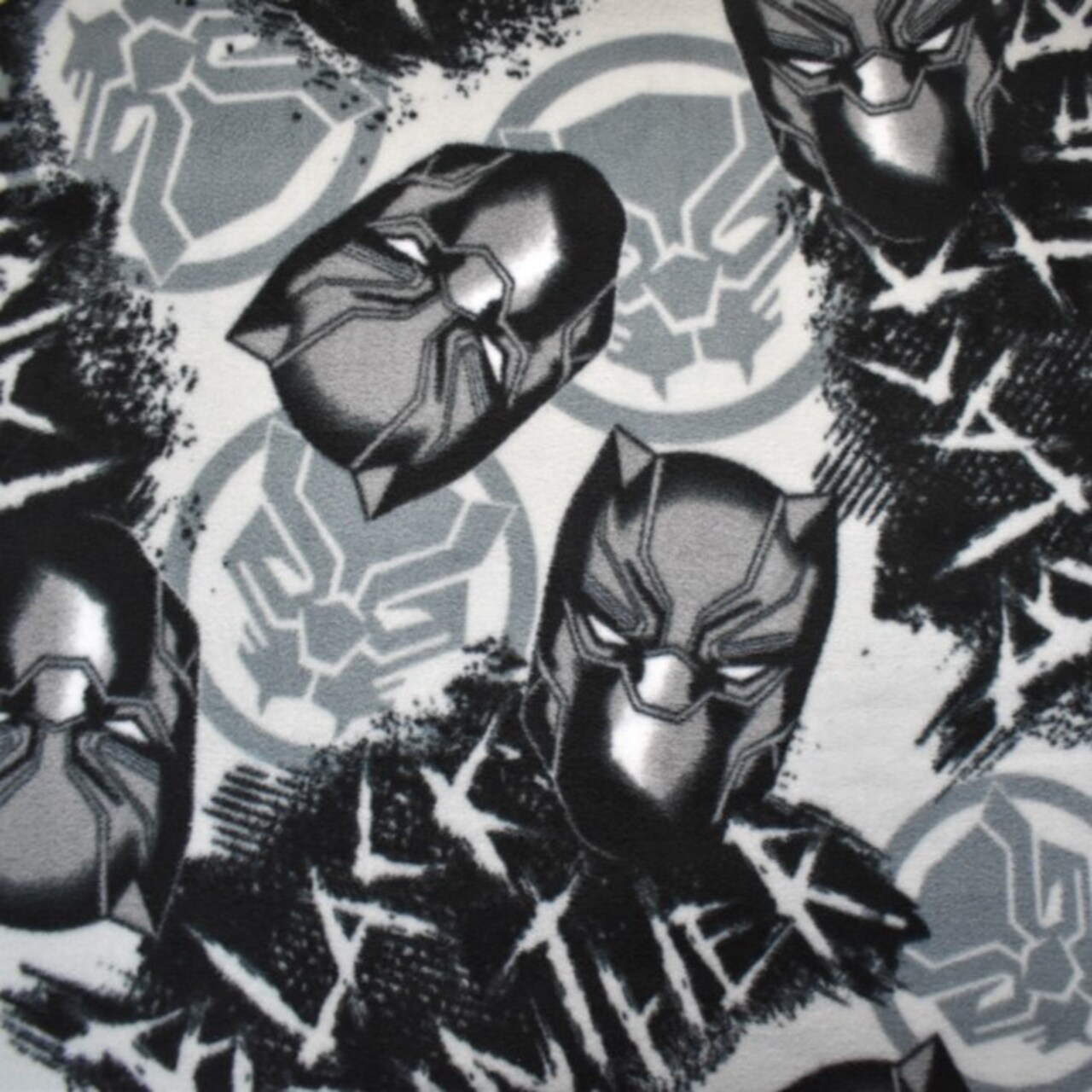 Gray-Multi Poly Marvel Black Panther Print Double Sided Fleece Knit Fabric By the Yard